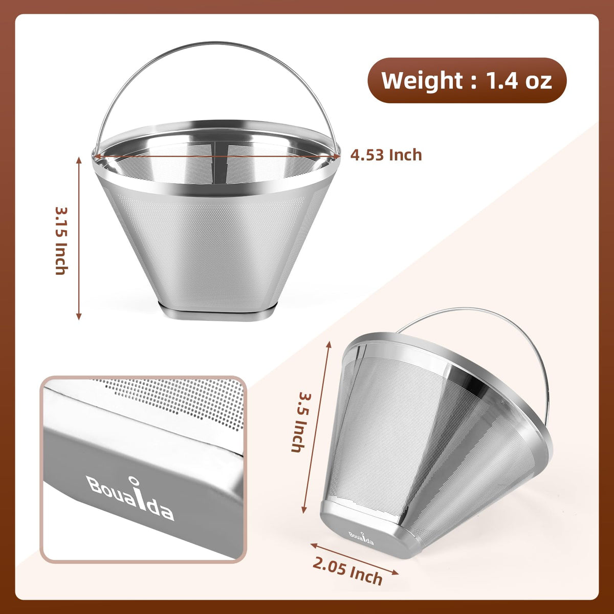 Bouaida cone filter dimensions for precise Ninja brewer integration.