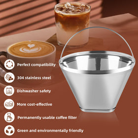 Bouaida stainless steel coffee filter with handle for easy removal during cleanup.