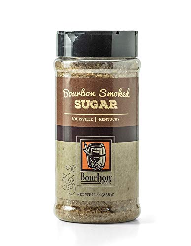 Bourbon Barrel Foods Bourbon Smoked Sugar bottle, finishing sugar for desserts and cocktails.