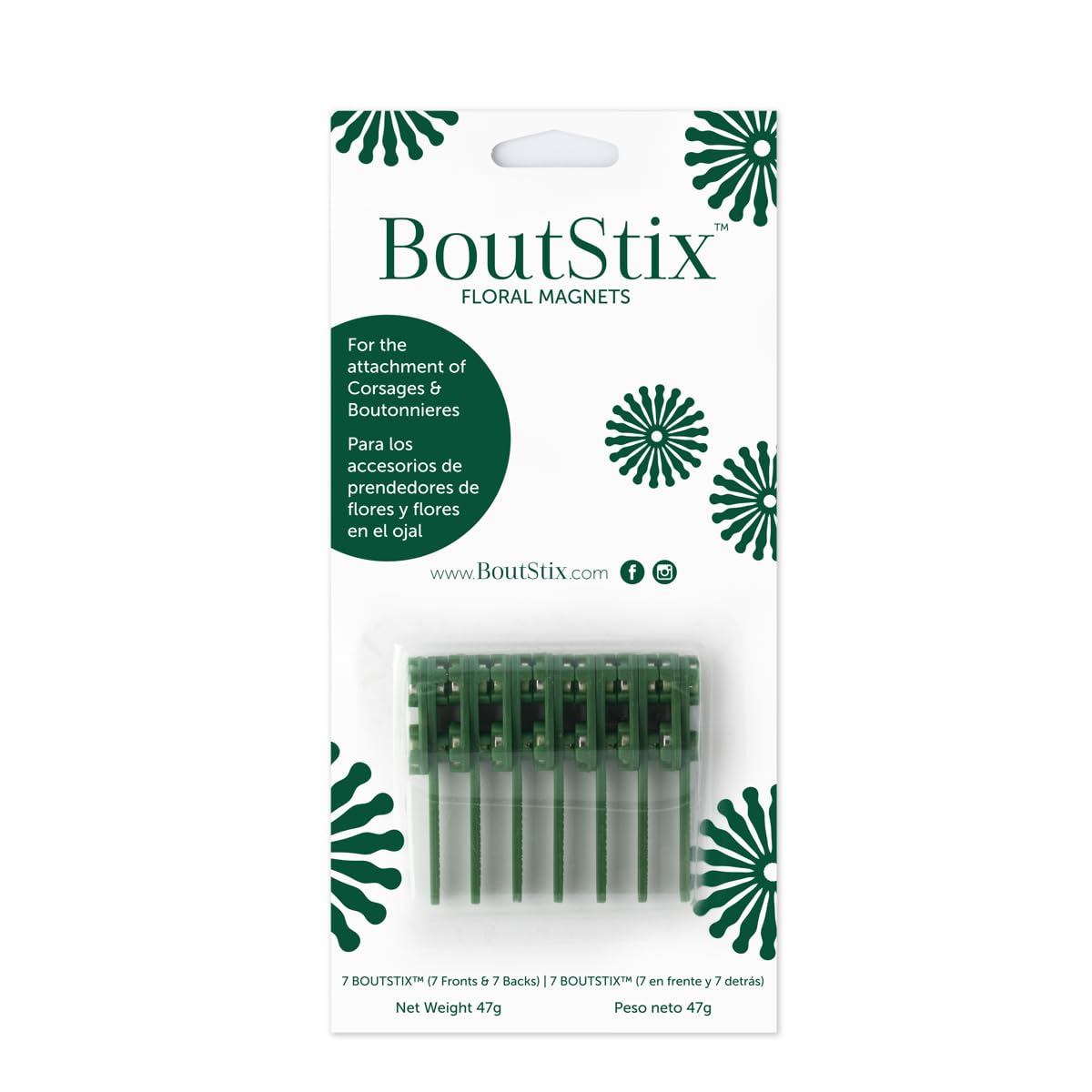 BoutStix floral attachment demonstrates securing floral design to handbags.