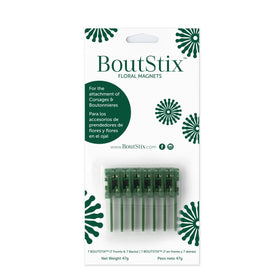 BoutStix floral attachment demonstrates securing floral design to handbags.