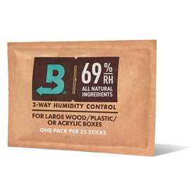 Boveda 69% two-way pack placed inside a humidifier box for ideal humidity.