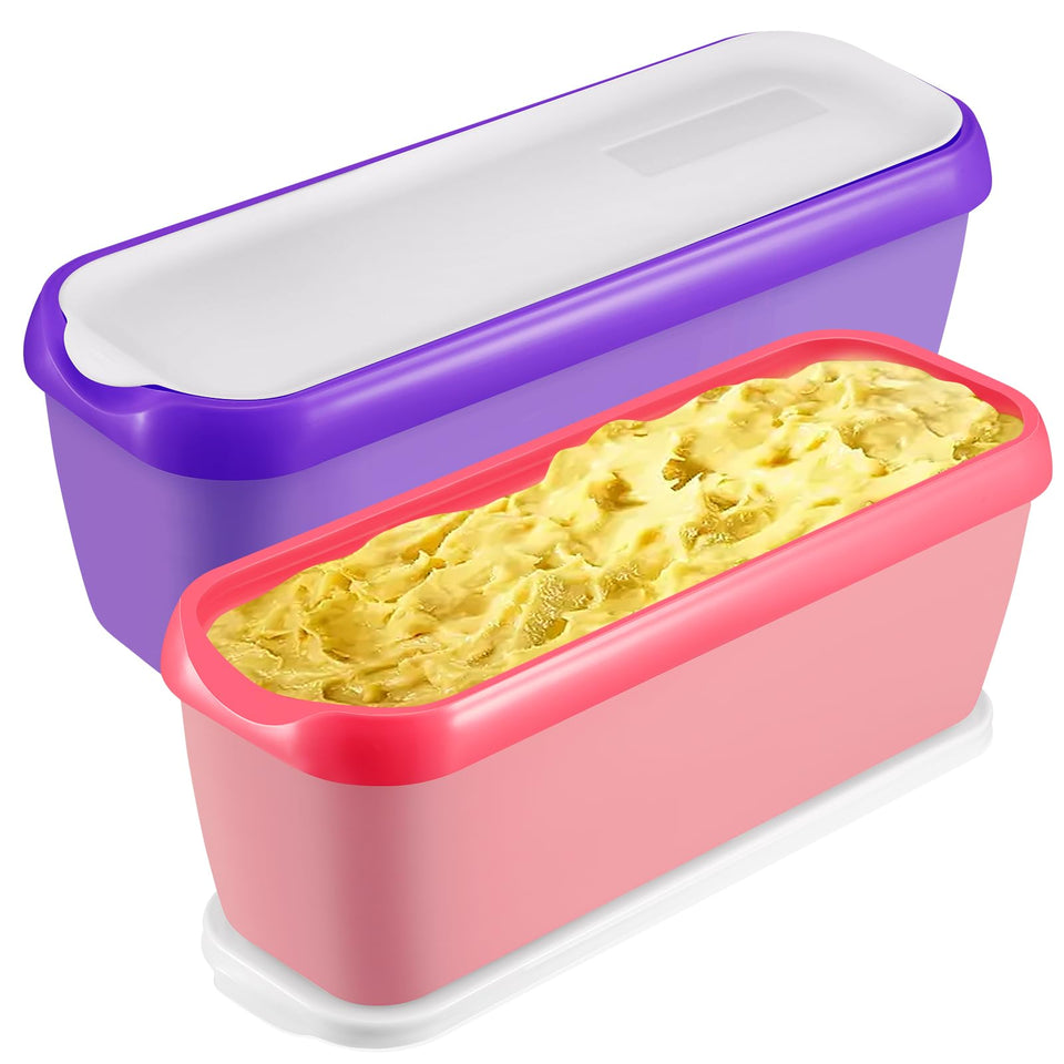 Boxdljh ice cream container 1.5-quart 2-pack in purple and pink offers stackable storage