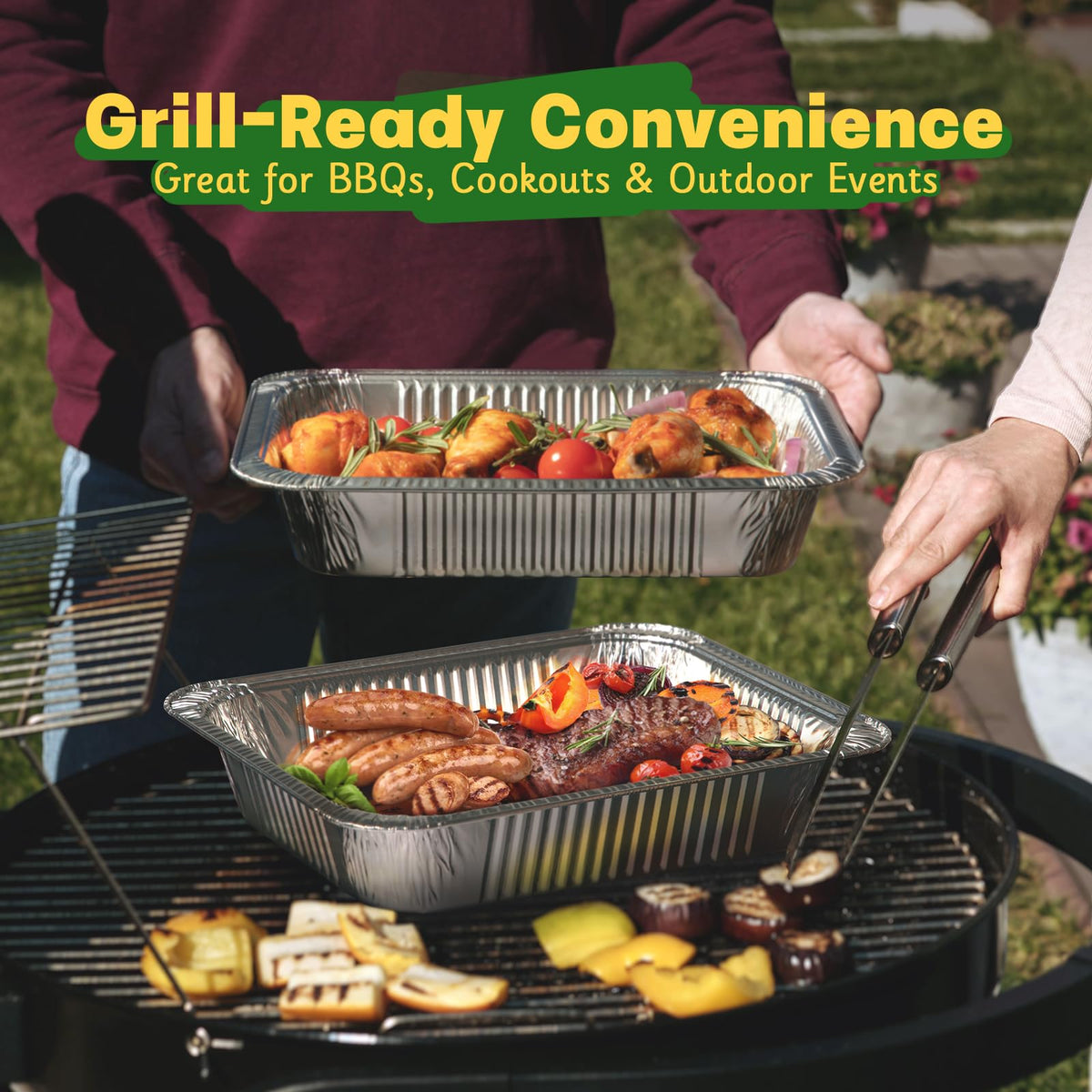 Boxential recyclable aluminum pan—eco-friendly choice for events.