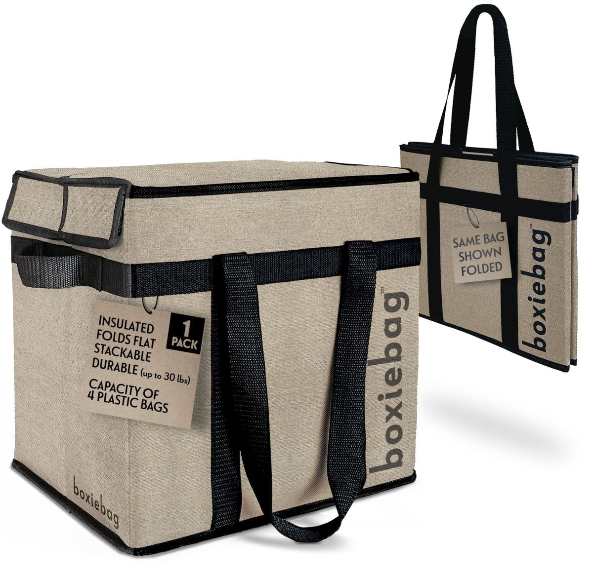 Boxiebag insulated grocery bag with lid closed preserves temperature during transport