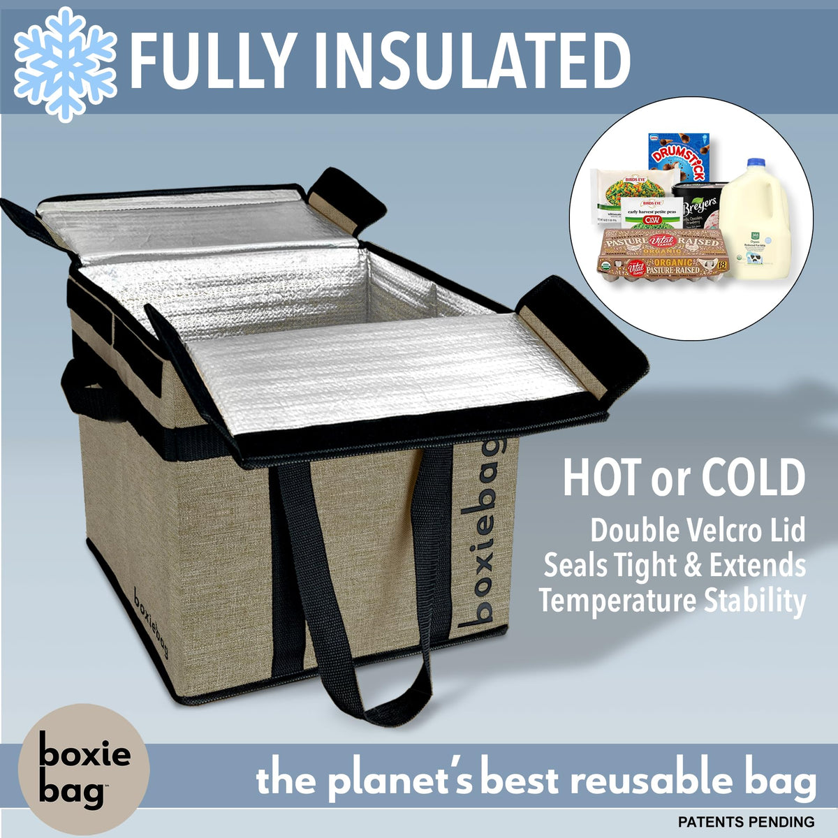 Boxiebag stand-up design keeps groceries upright for easy loading