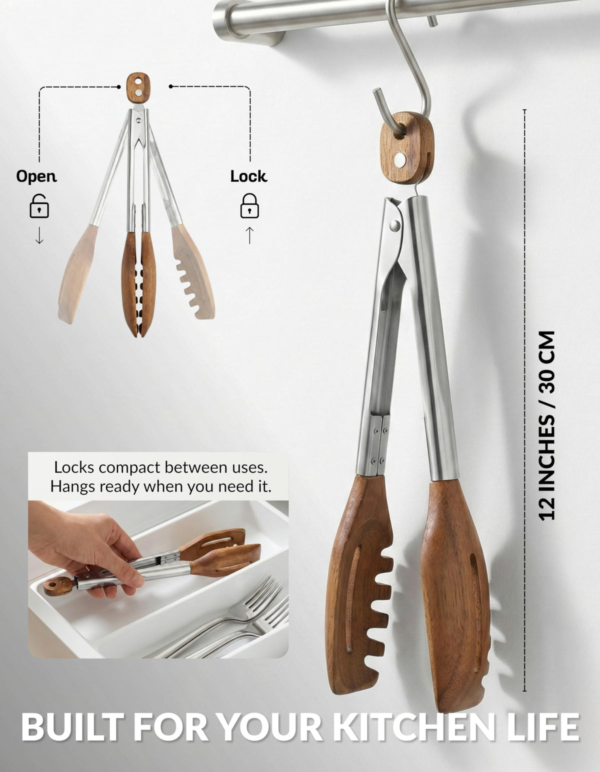 Boxiki Kitchen 3-in-1 tongs gift-ready design for weddings or home cooks.