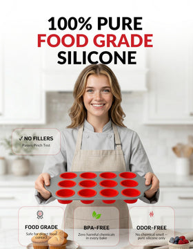 Ergonomic handles on Boxiki Kitchen muffin pan for secure handling