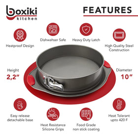 Boxiki Kitchen leakproof springform pan with secure latch for mess-free baking.