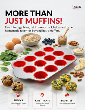 Multi-use Boxiki Kitchen muffin pan suitable for muffins, quiches, and more