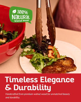Boxiki Kitchen wooden tongs ideal for tossing salads and serving fresh dishes.