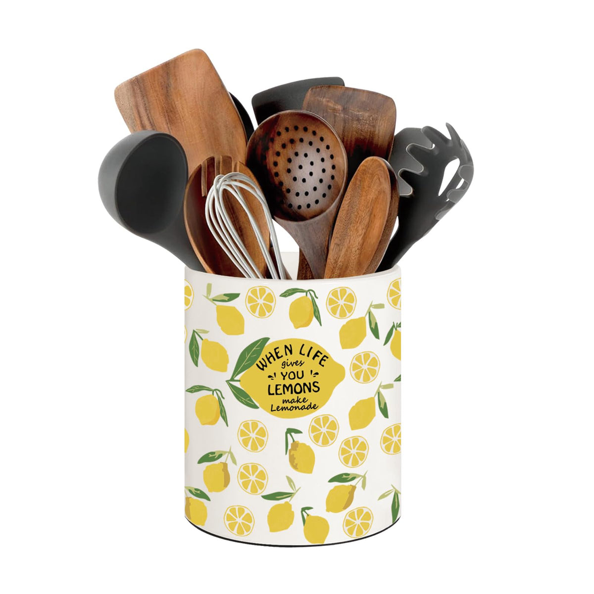 BOXJINCO lemon kitchen decor ceramic utensil holder on counter for organized cooking