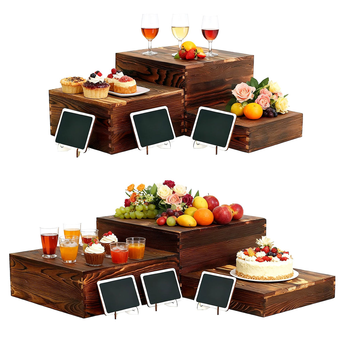 BOY MCOWBOY six-pack buffet risers elevate desserts with rustic charm and stability