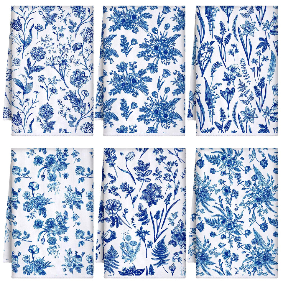 Boyiee blue flower kitchen towels set for quick drying and everyday cleaning