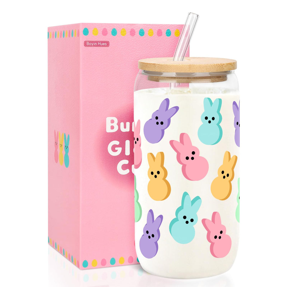 BOYIN HUES Easter Bunny Cup 16oz with lid and straw for versatile cold drinks