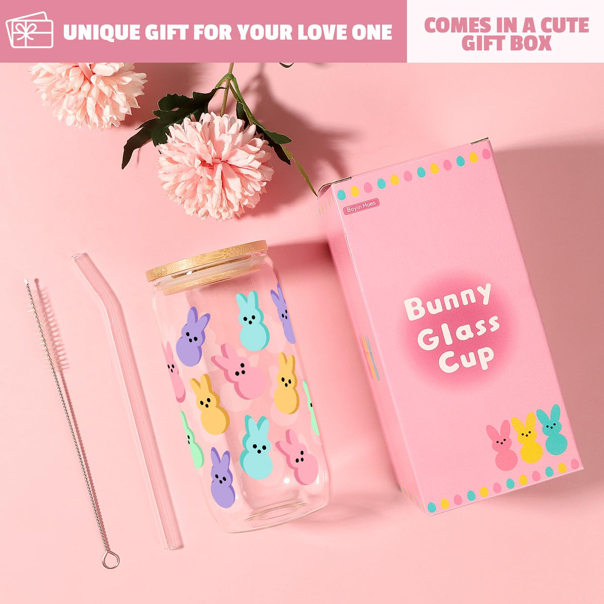 BOYIN HUES bunny-design glass cup enhances Easter gatherings and photos