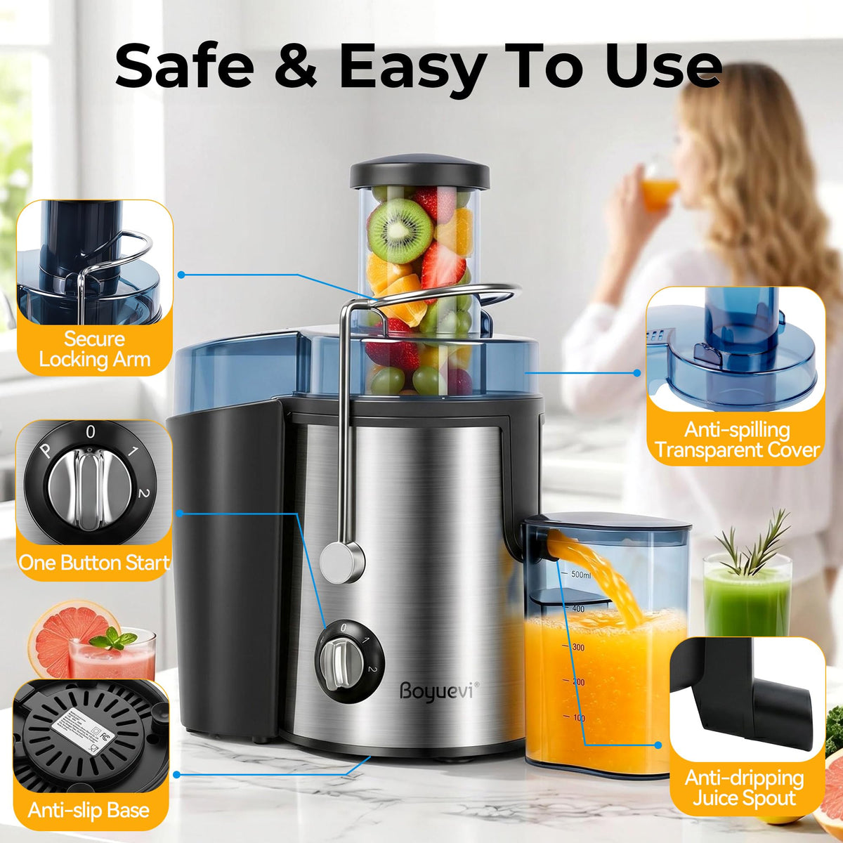 Boyuevi juicer dishwasher-safe parts for easy cleanup