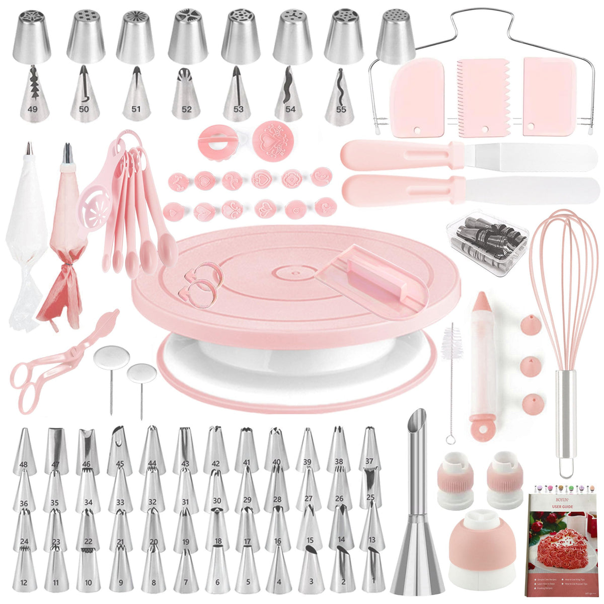 Boyun 137pc cake decorating kit with turntable for smooth, professional icing results.