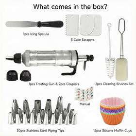 Boyun 30-nozzle piping kit enables creative patterns for desserts.