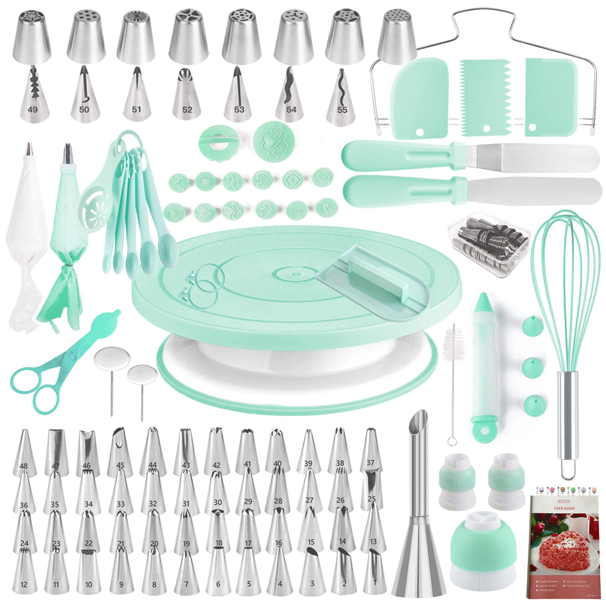 Boyun cake decorating kit turntable in green for smooth icing work