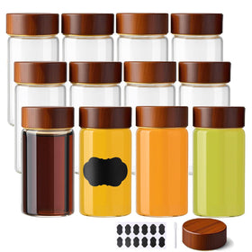 BPFY 12-pack glass shot bottles with caps for travel and portion control.