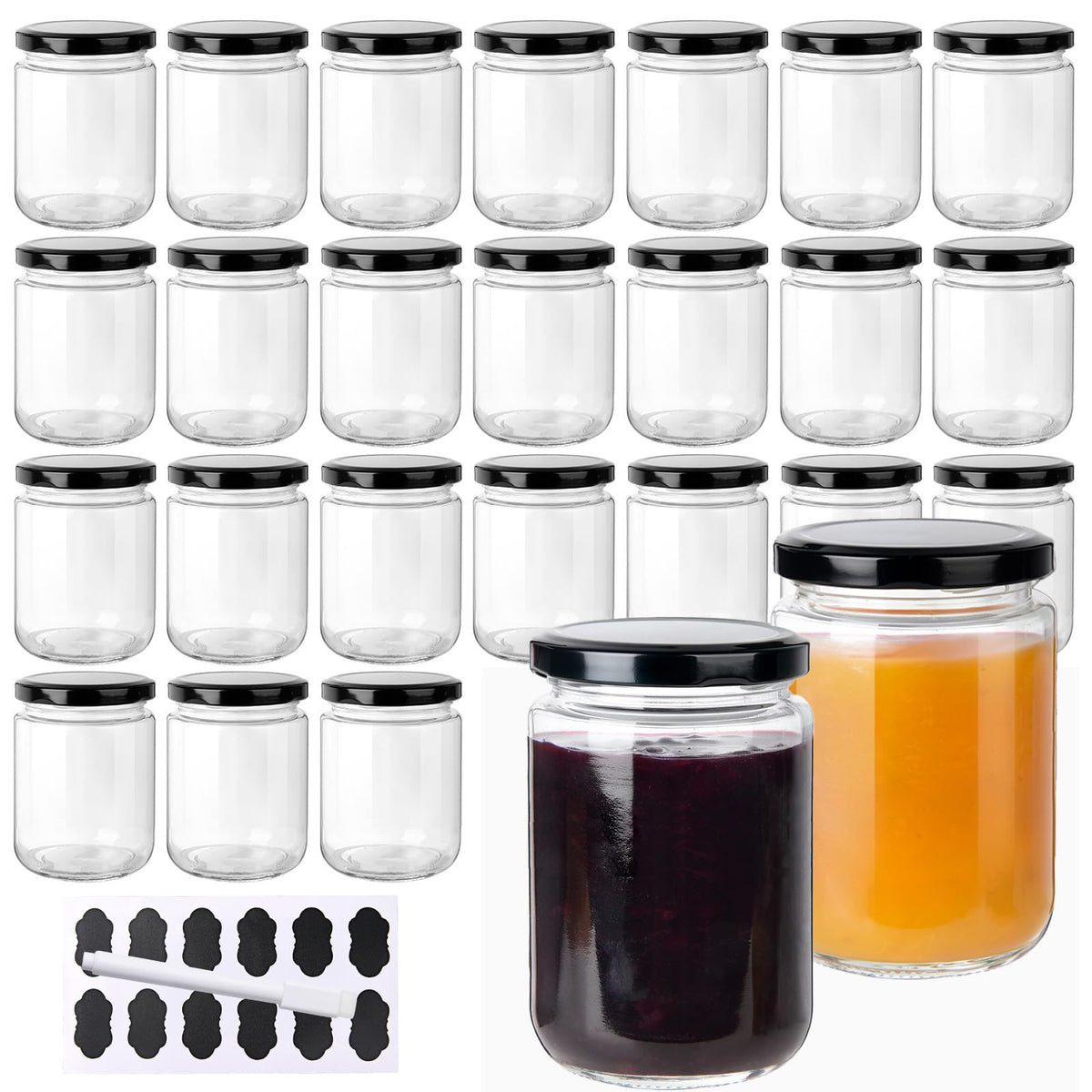 BPFY 12oz glass jar with lid, ideal for jams and pantry storage.