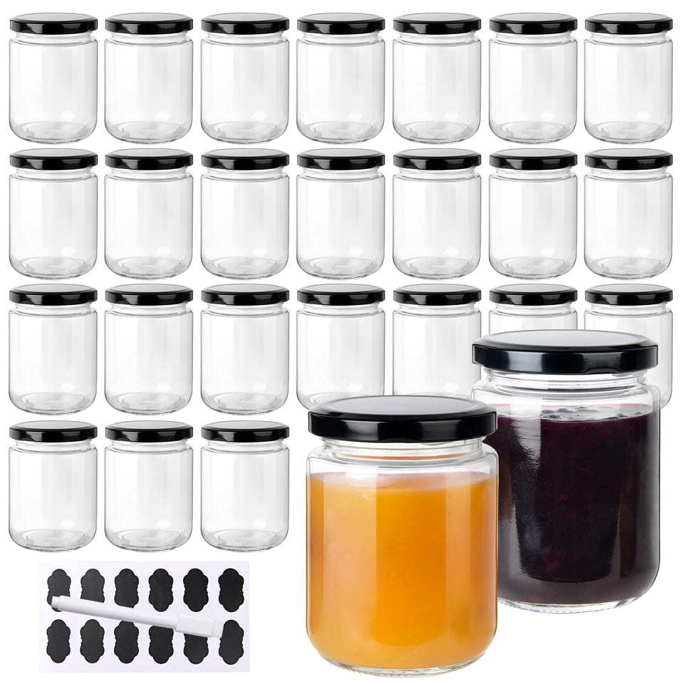 BPFY 24-pack 8oz glass jars with lids for organized pantry storage.