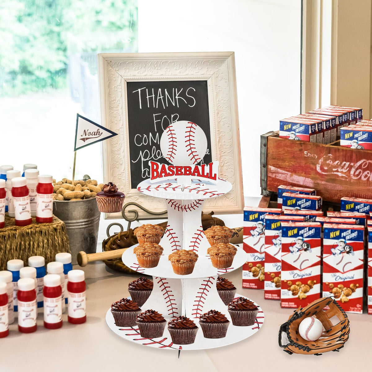 BQK baseball-themed decor stand with easy assembly and vibrant print