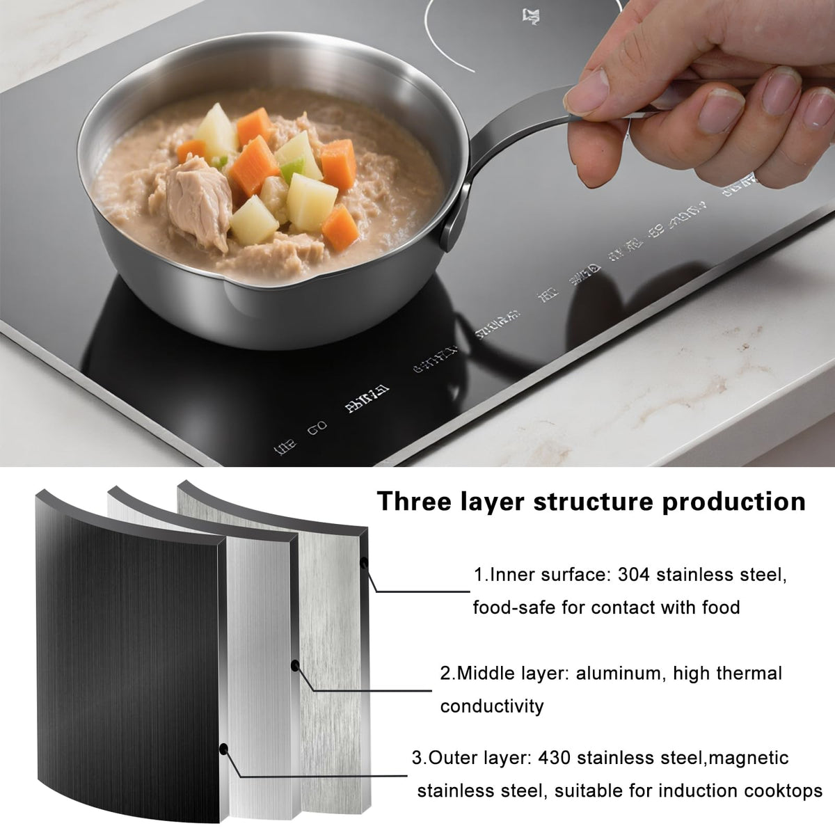 BQWII butter warmer compatible with induction and gas stoves for versatile cooking.