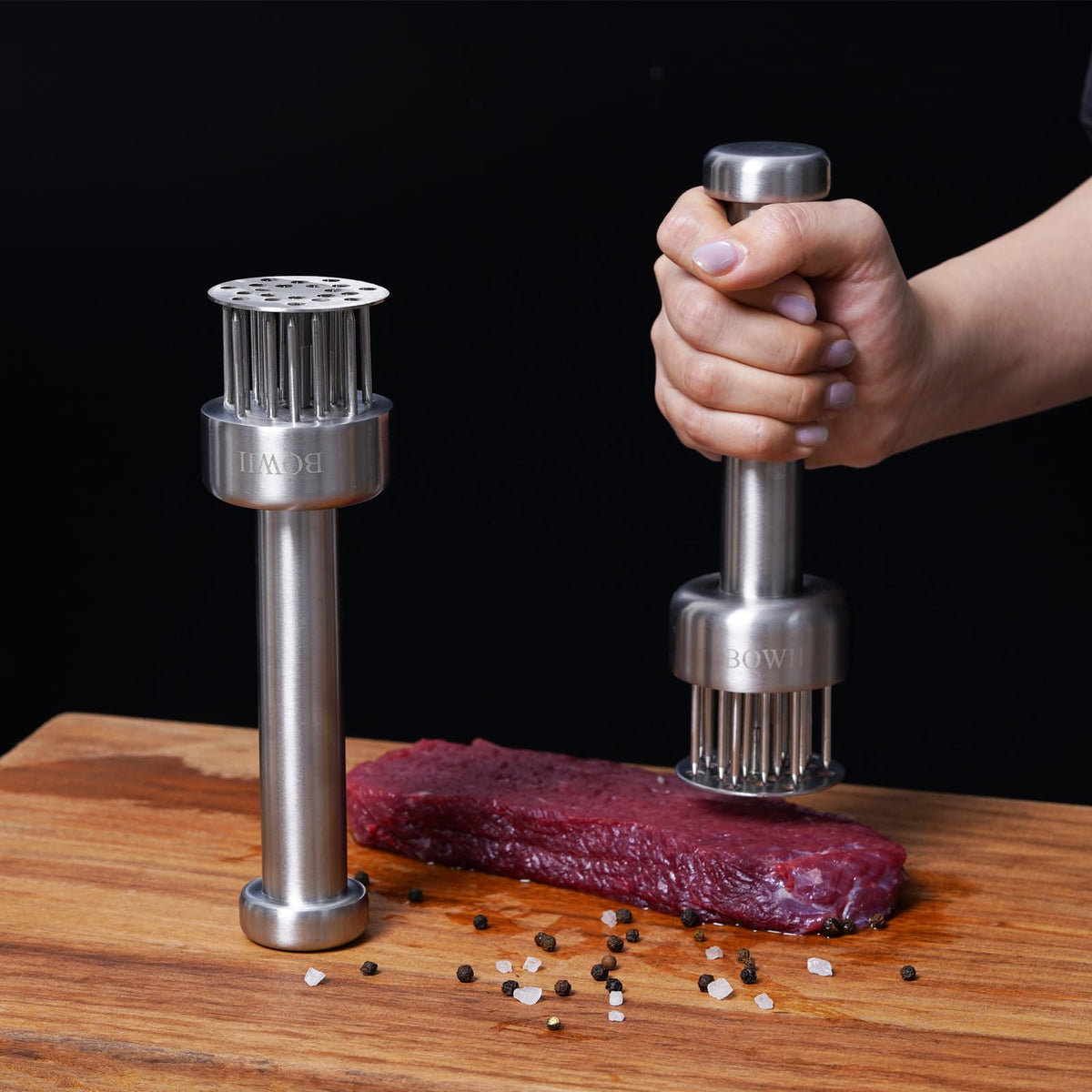 BQWII compact 7-ounce tenderizer blends weight with control.