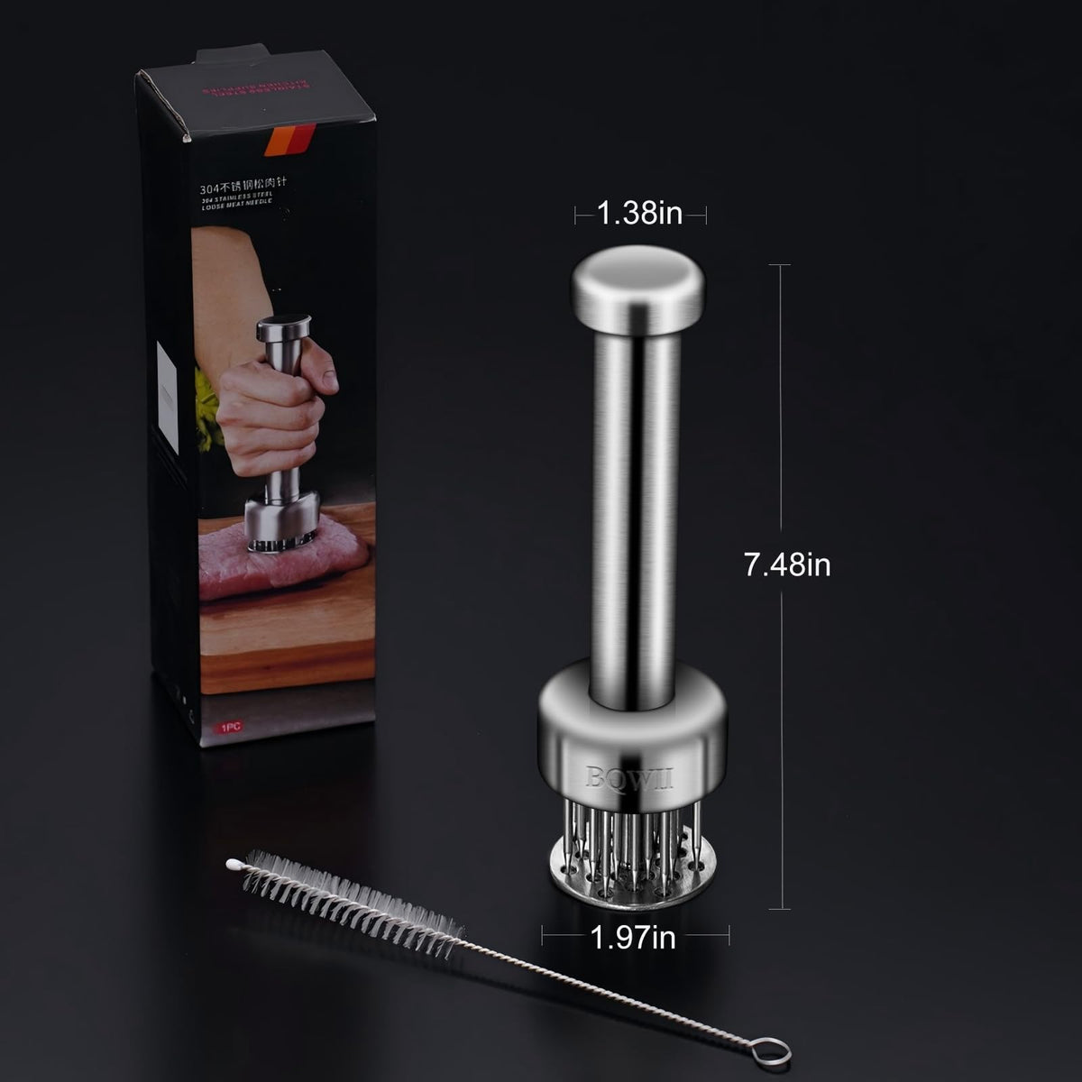 BQWII meat tenderizer tool in 304 stainless steel for durable performance.