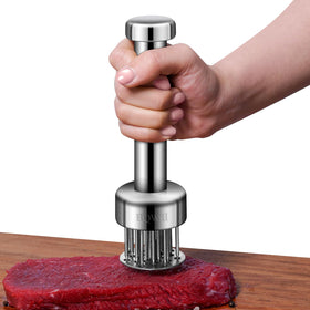 BQWII stainless steel meat tenderizer with 21 needles for even tenderization.