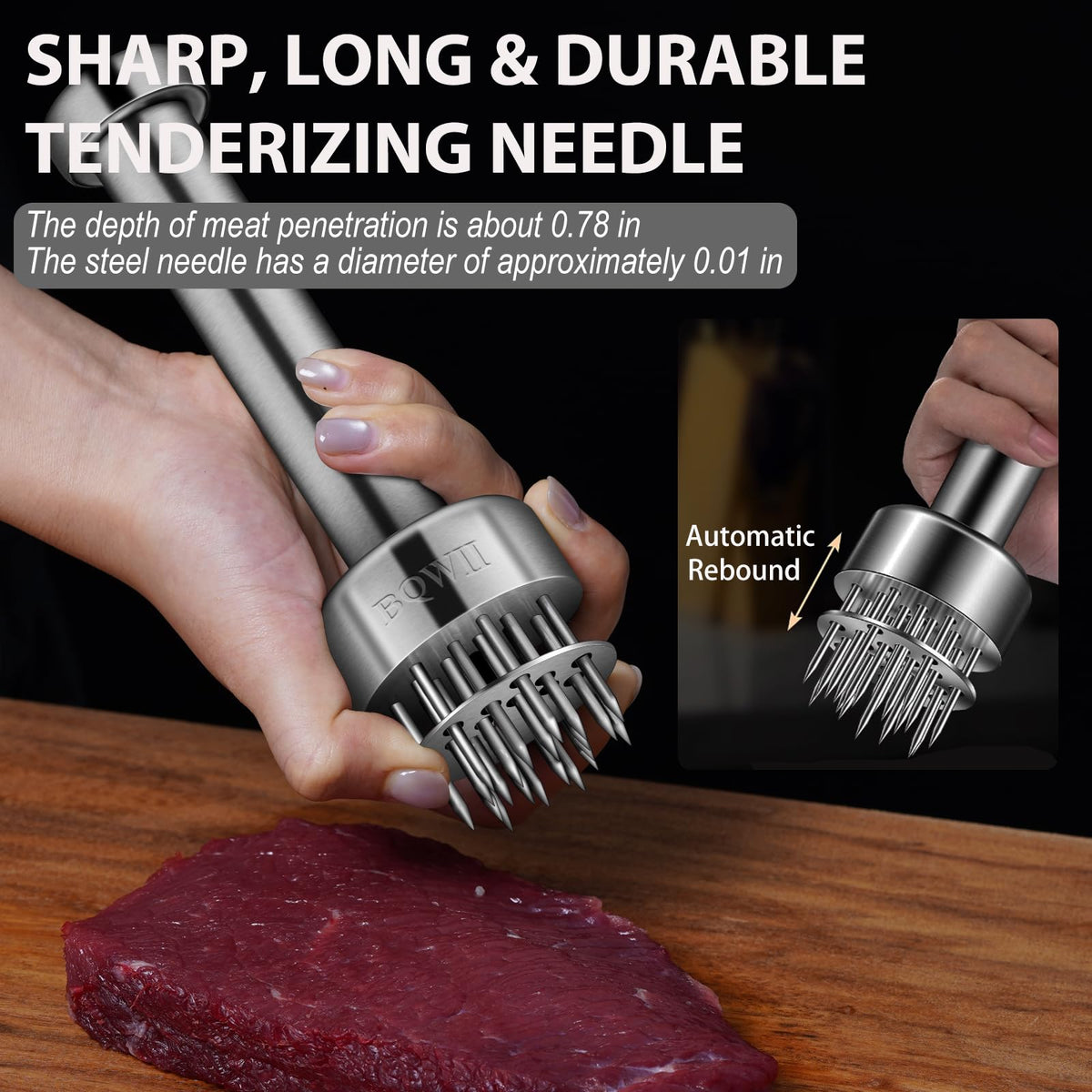 BQWII sturdy grip handle for comfortable handling during tenderizing.