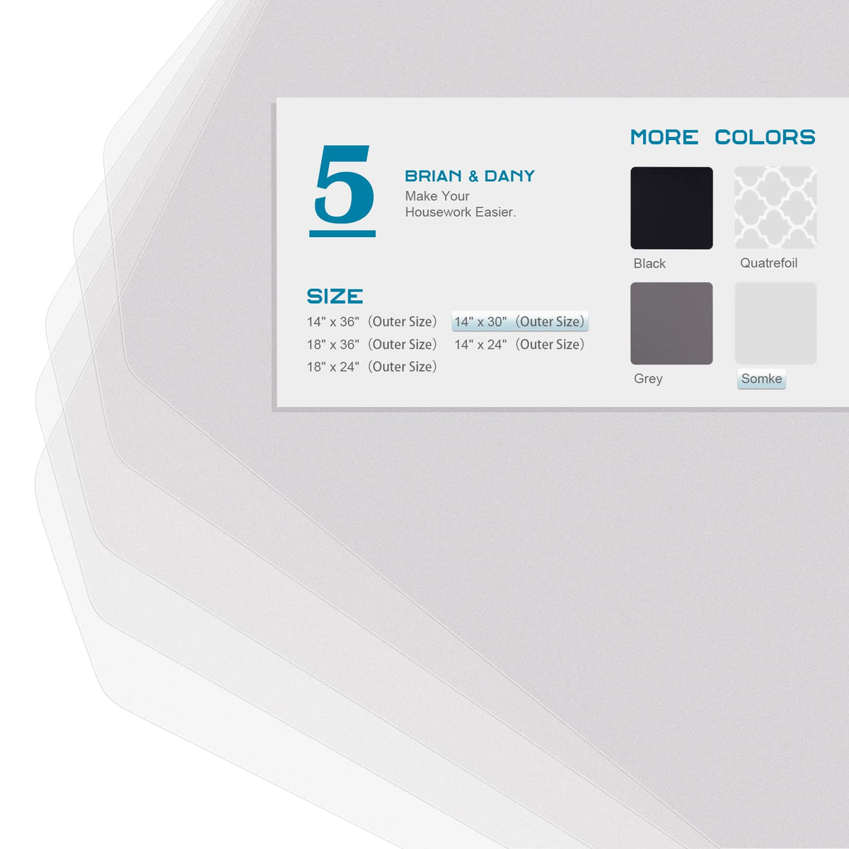 BRIAN & DANY waterproof shelf liner in clear finish protects lower shelves.