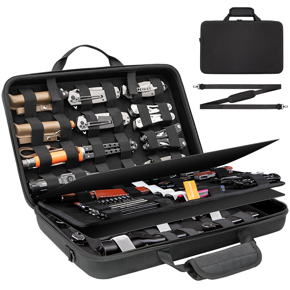BRANTMAKER knife display case with a 101-slot layout for quick, organized access.