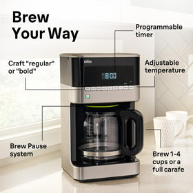 Braun BrewSense KF7150 charcoal water filter improves taste with cleaner water.