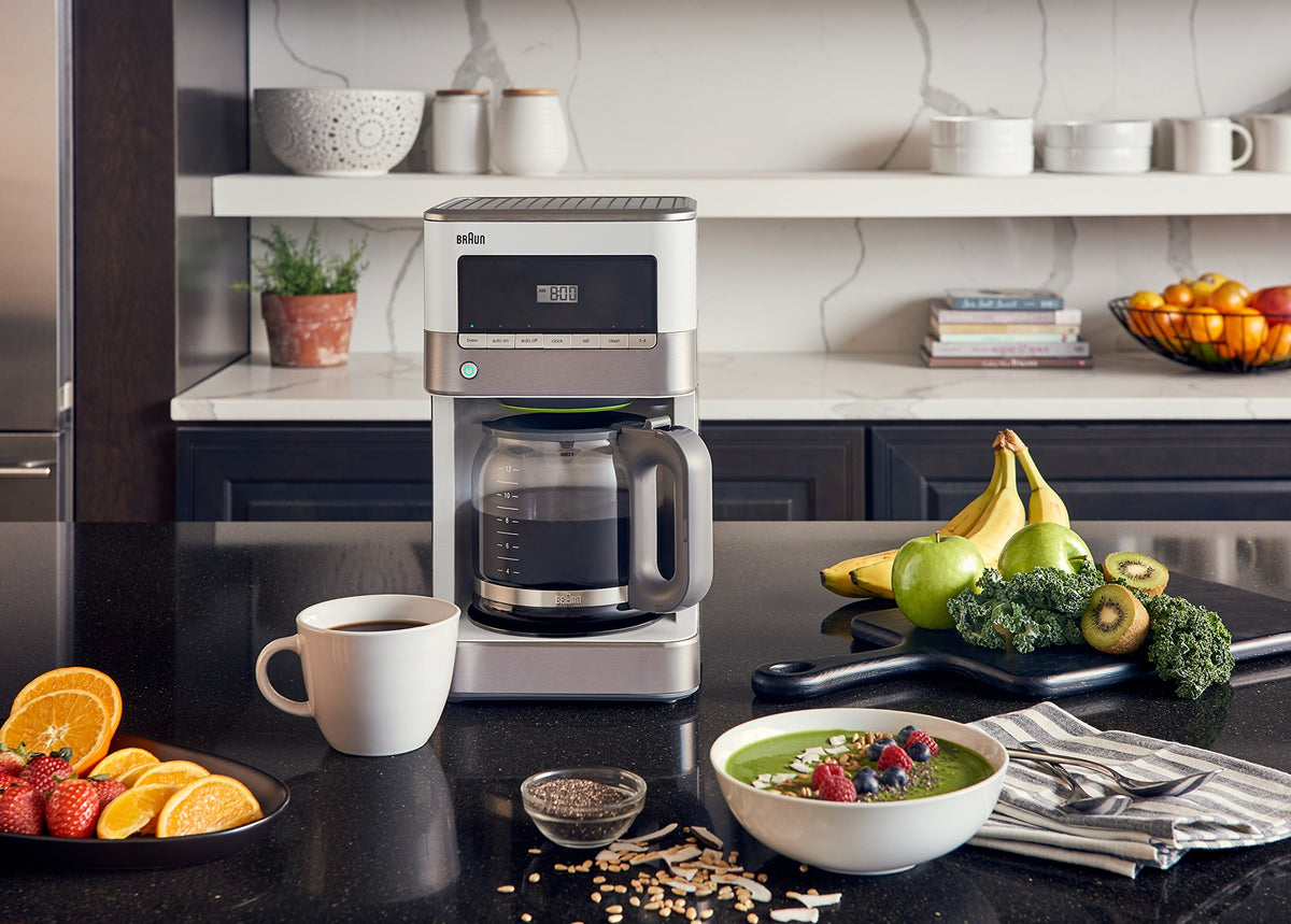 Braun BrewSense stainless-steel and white finish suits kitchens