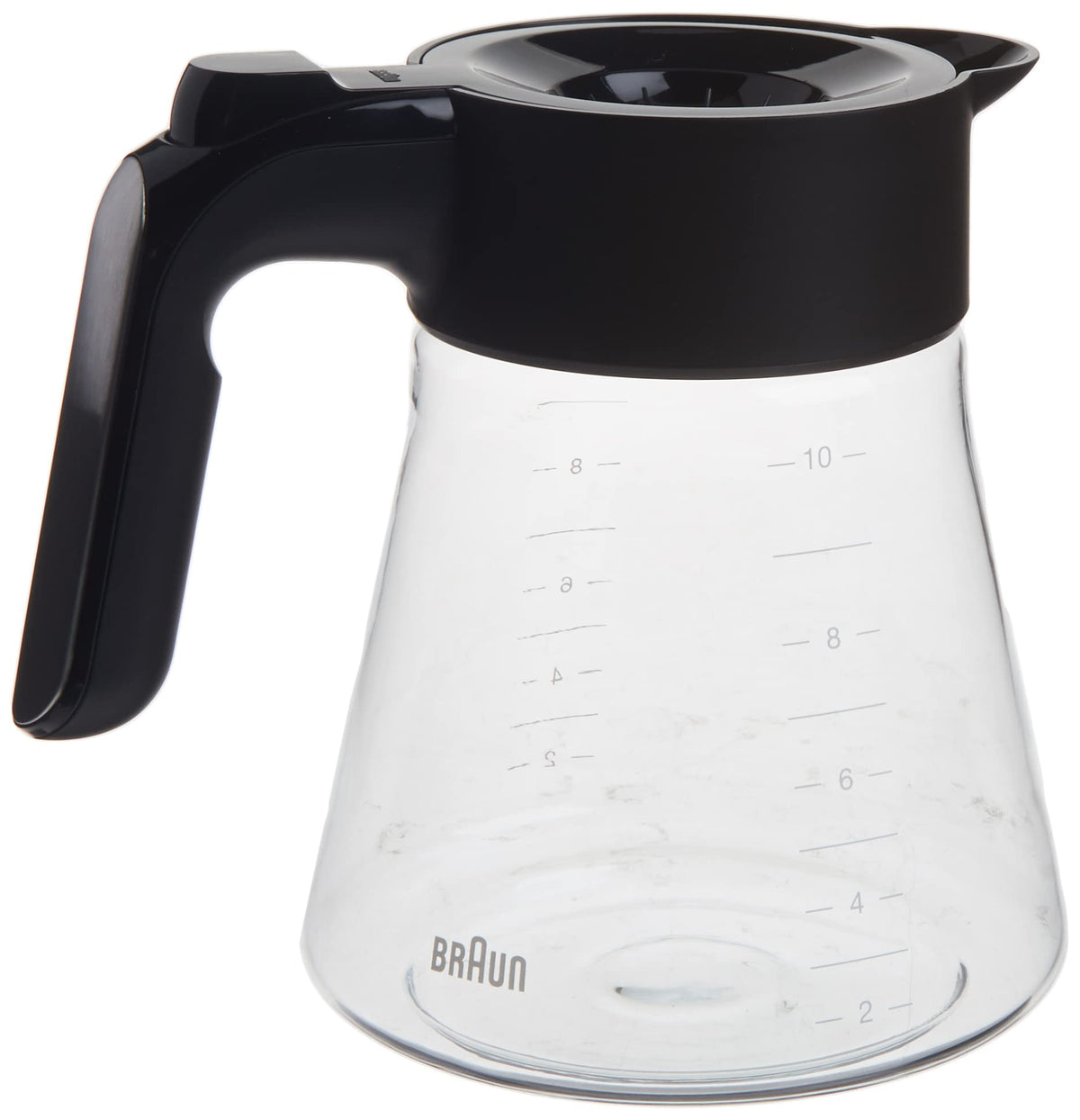 Braun BRSC008 carafe side view highlighting moisture-trapping design for smoother coffee