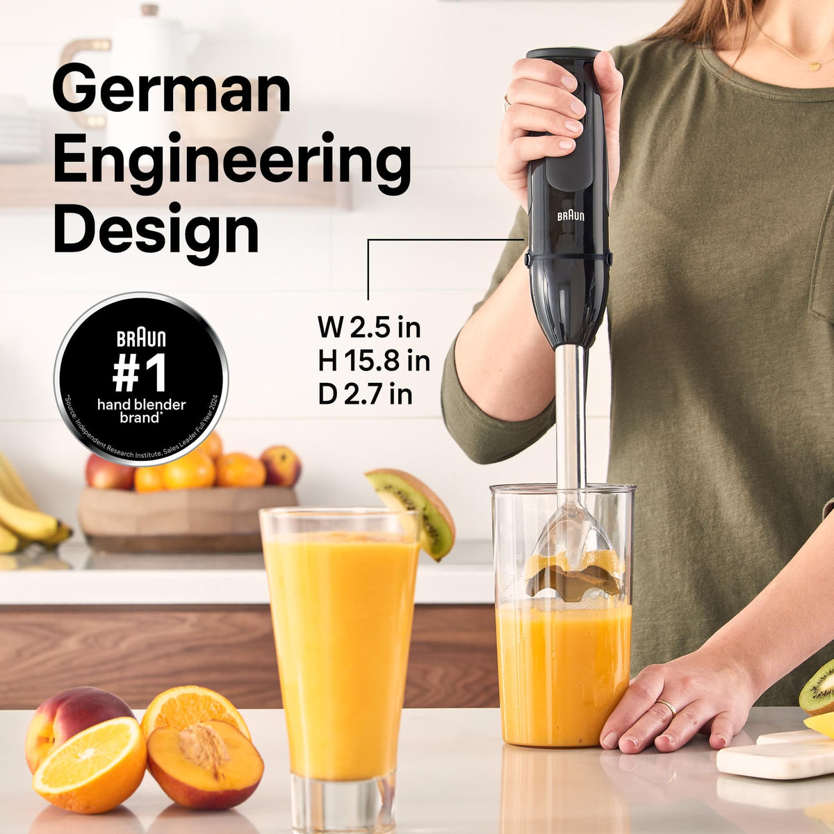 Braun MQ50001M ergonomic grip for comfortable one-handed blending.