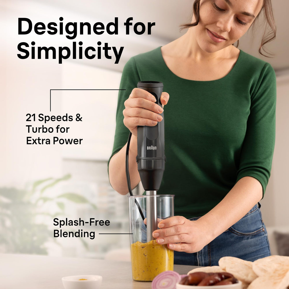 Braun MQ50001M SplashControl bell reduces splashes during blending.