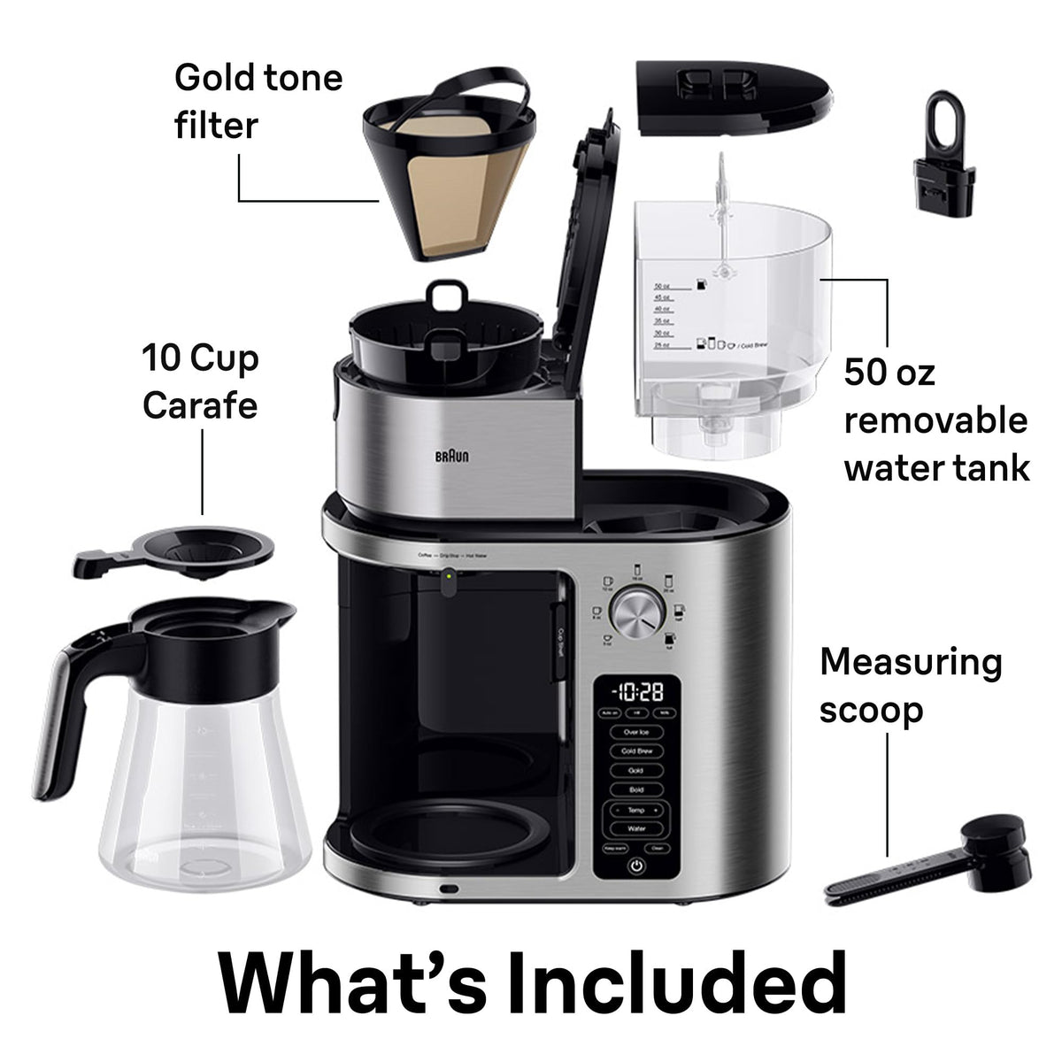 Stainless steel finish adds durability and a sleek, modern kitchen look.