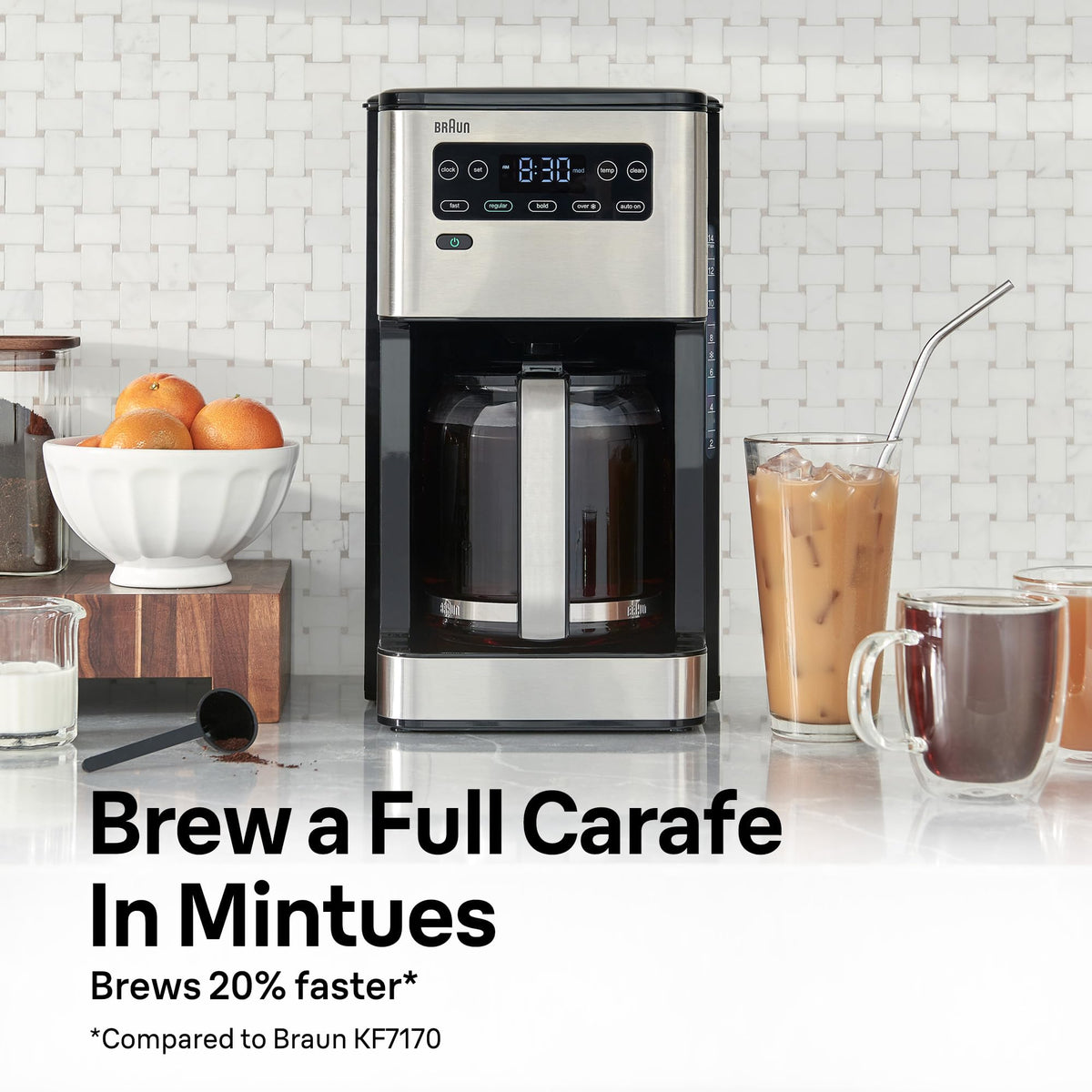 Braun PureFlavor in-action fast brew delivering coffee quickly.