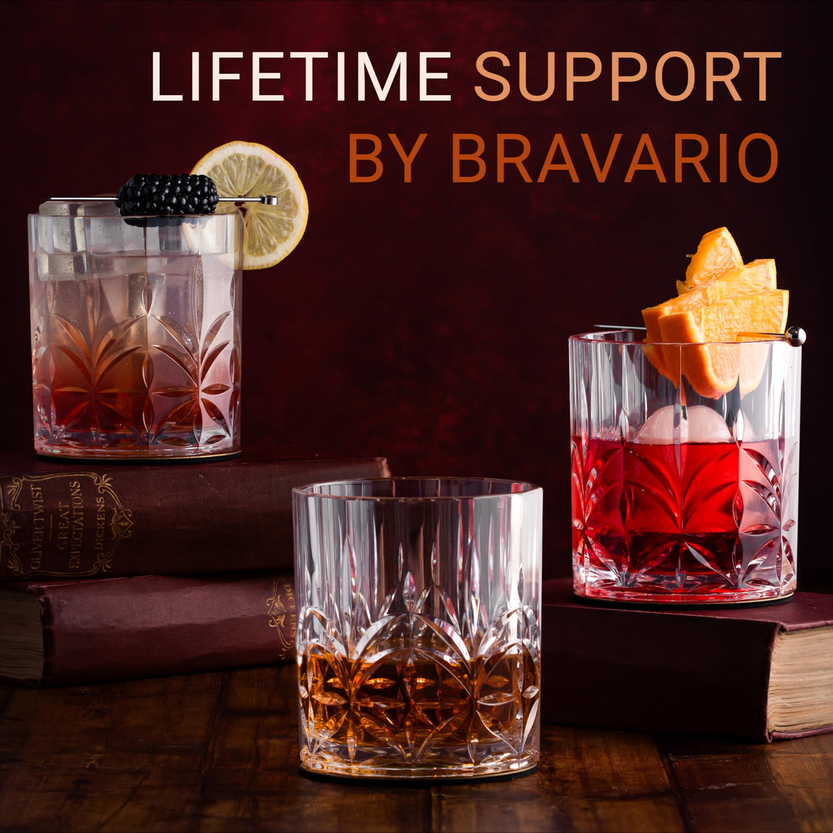 Bravario highball glass designed for cocktails and whiskey on the rocks.