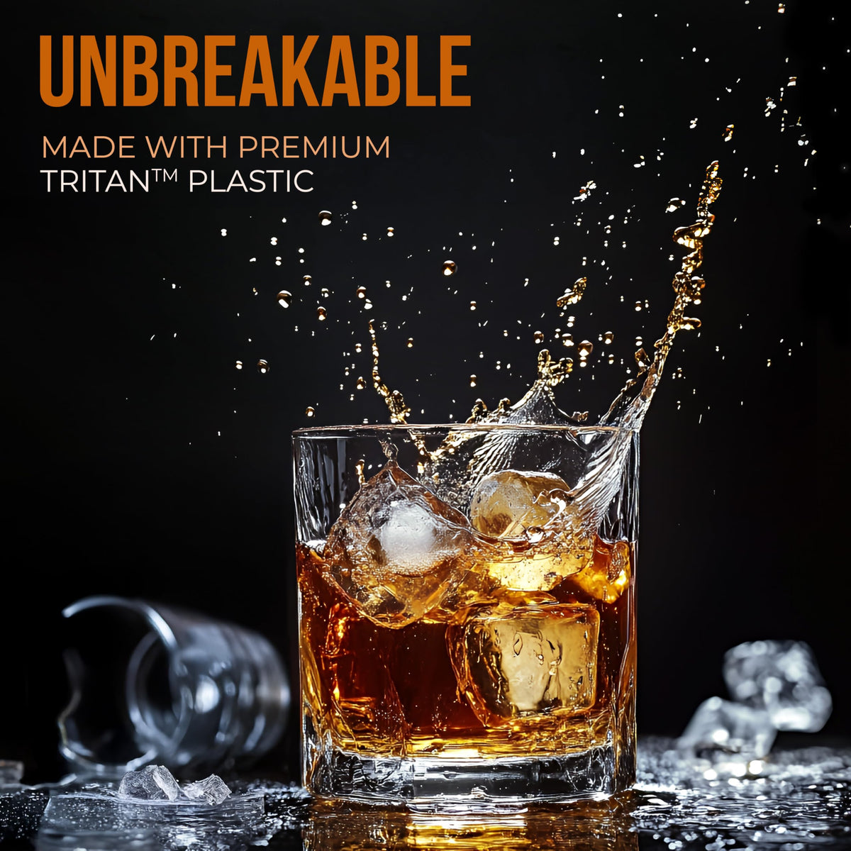 Bravario Tritan crystal clarity emphasizes premium look without fragile glass.