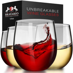 Bravario unbreakable stemless wine glasses set for everyday use