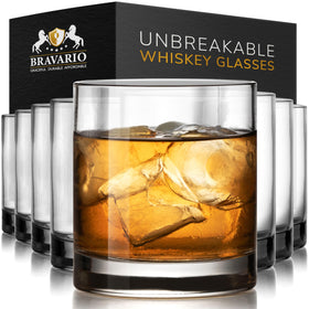 Bravario unbreakable whiskey glasses show durable, shatter-resistant design for outdoor use.