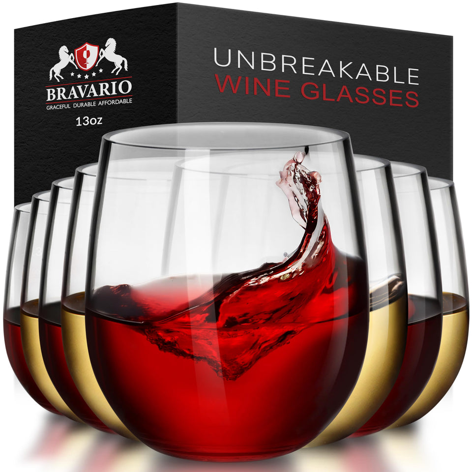 Bravario unbreakable wine glass front view, ideal for outdoor parties and outdoor use
