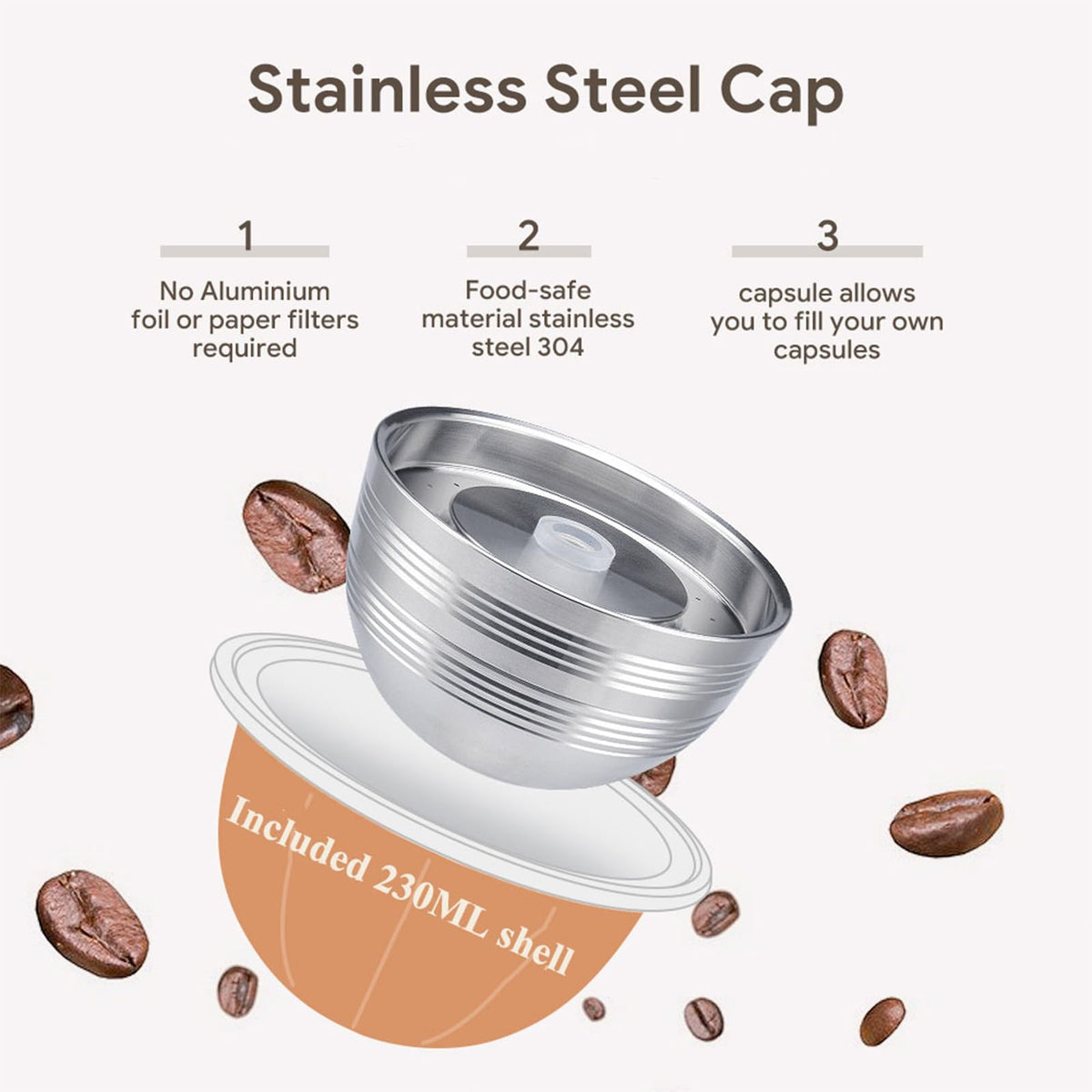 BRBHOM 230ml aluminum shell shows capacity for a perfect 7.7oz mug