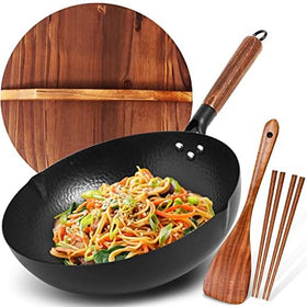 BrBrGo carbon steel wok close-up highlighting durable construction for quick stir-fry