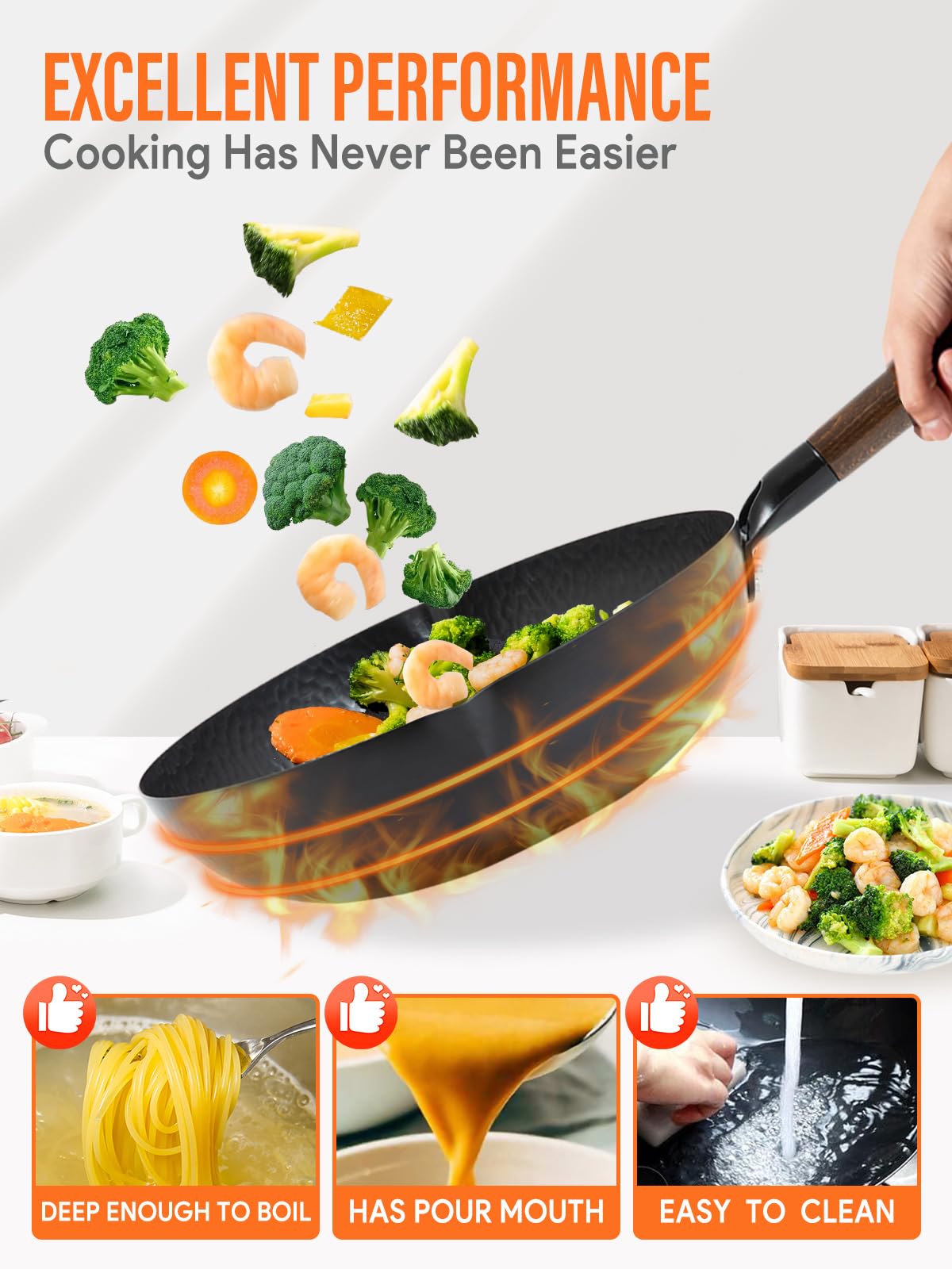 BrBrGo wok heat conduction illustration ideal for evenly cooked vegetables